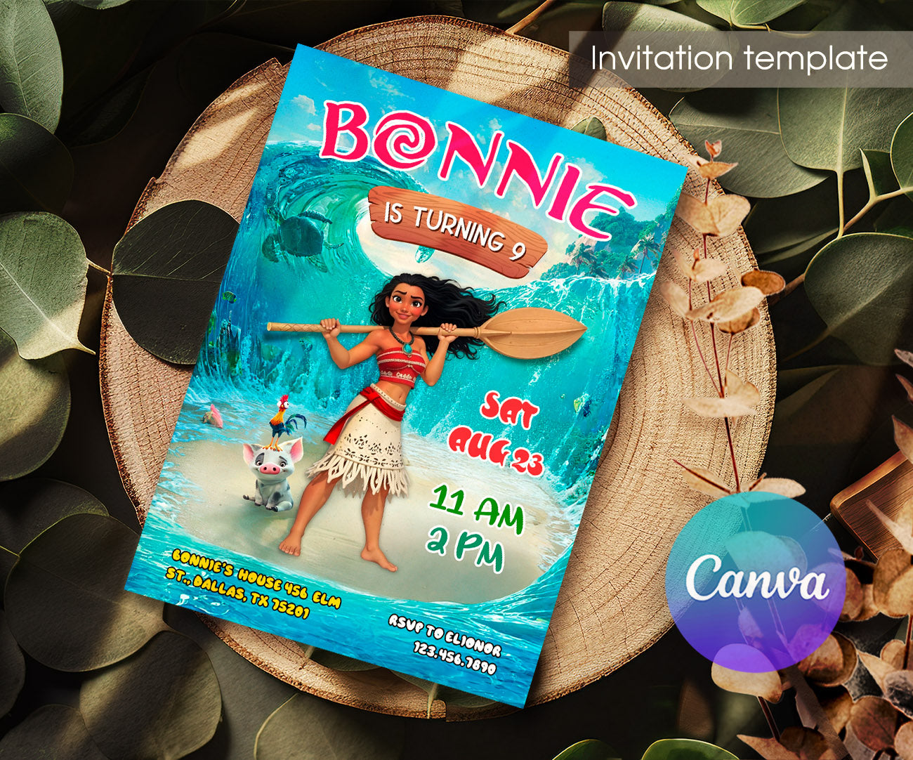 Moana Princess customizable invitation template | Share or Print | girl | ZV884
