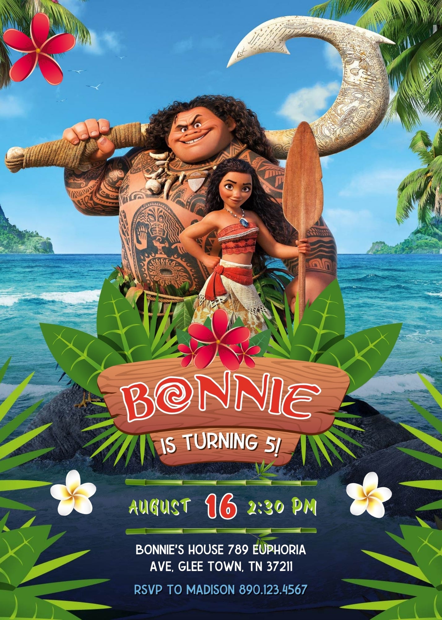 Moana Princess customizable invitation template | Share or Print | girl | EH845