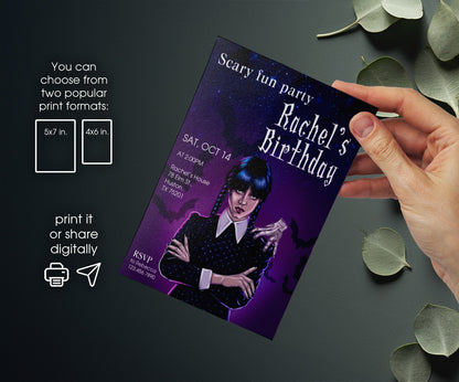 Wednesday Addams customizable invitation template | Share or Print | girl | DT157