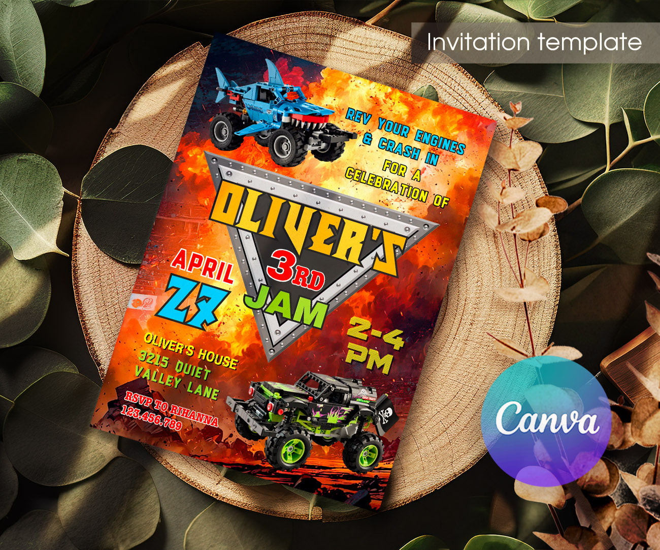 Monster Jam Monster Truck customizable invitation template | Share or Print | boy | RH222