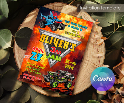 Monster Jam Monster Truck customizable invitation template | Share or Print | boy | RH222