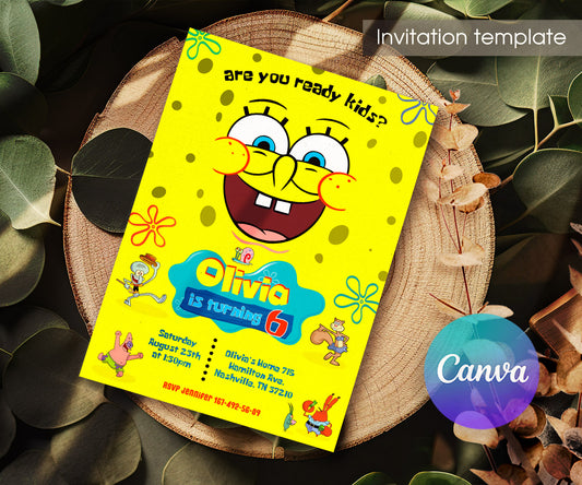 SpongeBob SquarePant customizable invitation template | Share or Print | YF820
