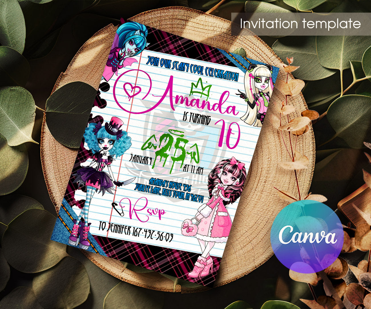 Monster High customizable invitation template | Share or Print | girl | TR431