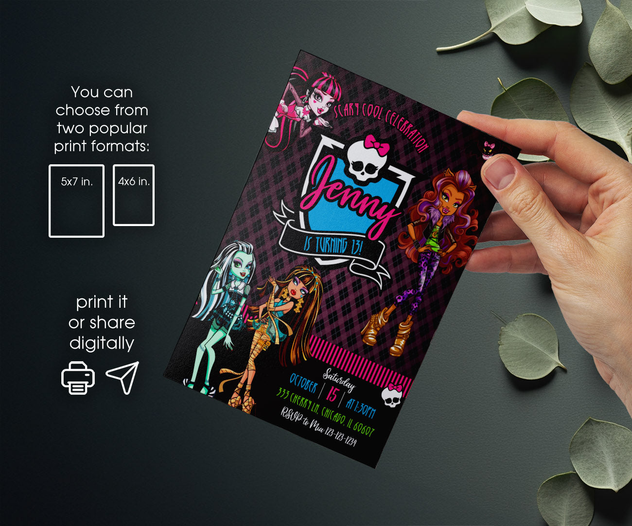 Monster High customizable invitation template | Share or Print | girl | TL866