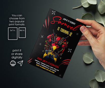 Deadpool Wolverine Marvel customizable invitation template | Share or Print | boy | GO204