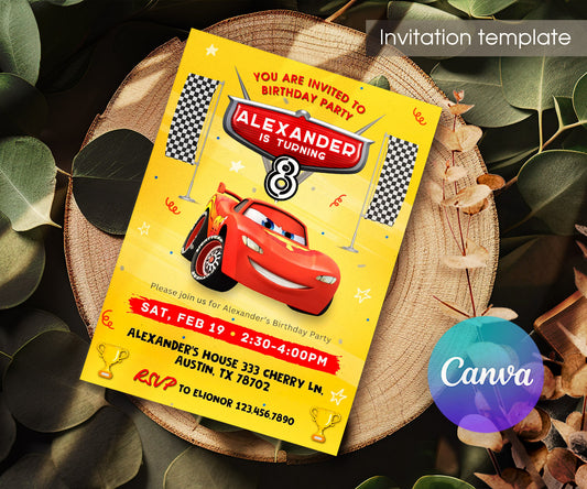 Cars Lightning McQueen customizable invitation template | Share or Print | boy | YG631