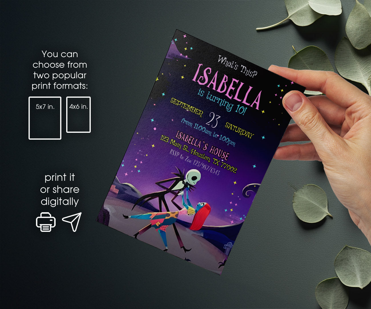 The Nightmare Before Christmas Halloween customizable invitation template | Share or Print | RW003