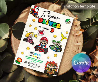 Mario Kart Gamer customizable invitation template | Share or Print | boy | EH623