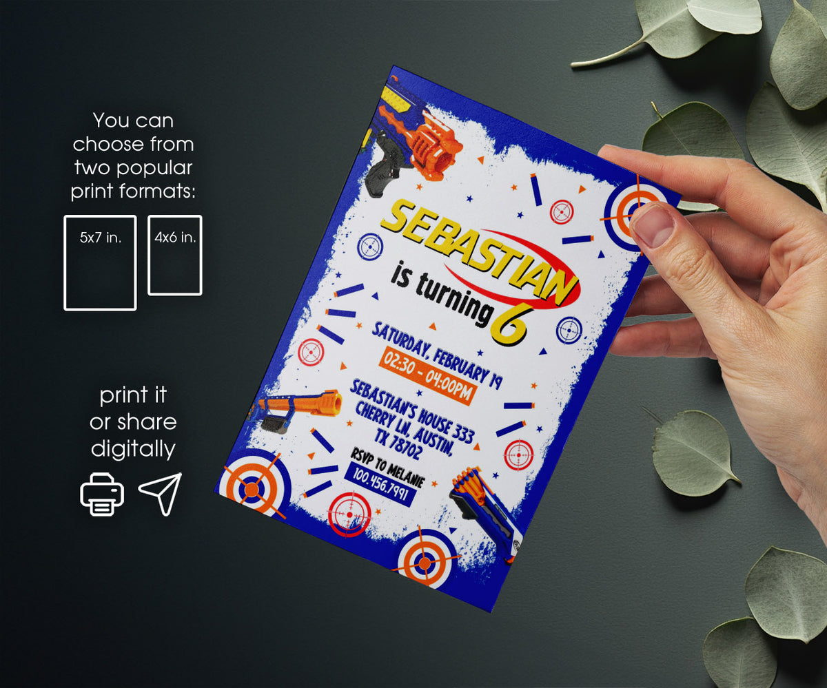 NERF Dart Wars customizable invitation template | Share or Print | boy | XF046
