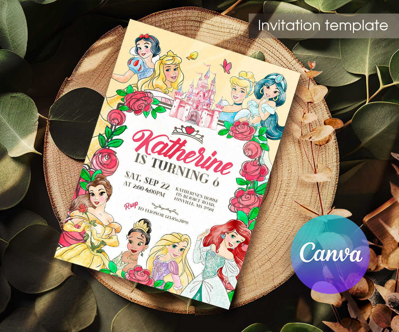 Disney Princess customizable invitation template | Share or Print | girl | XB591