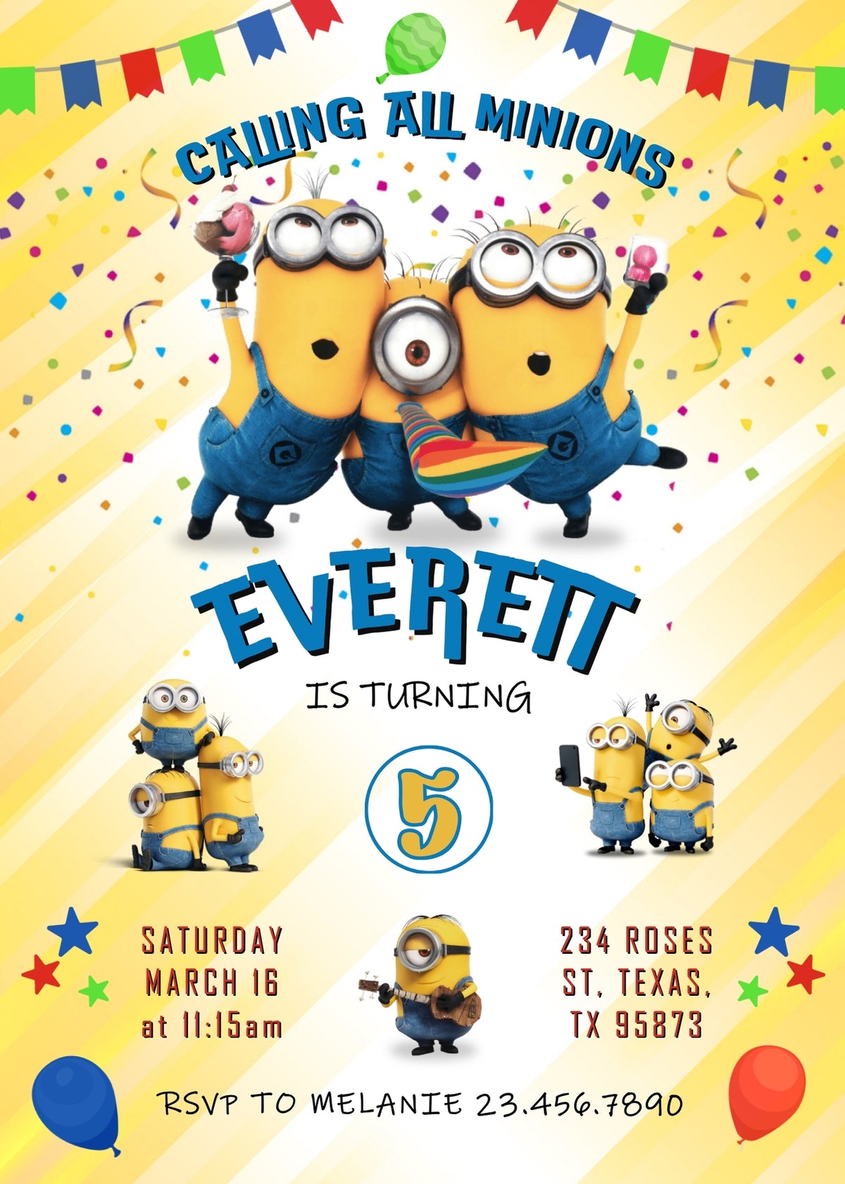 Minions Despicable Me customizable invitation template | Share or Print | BT734