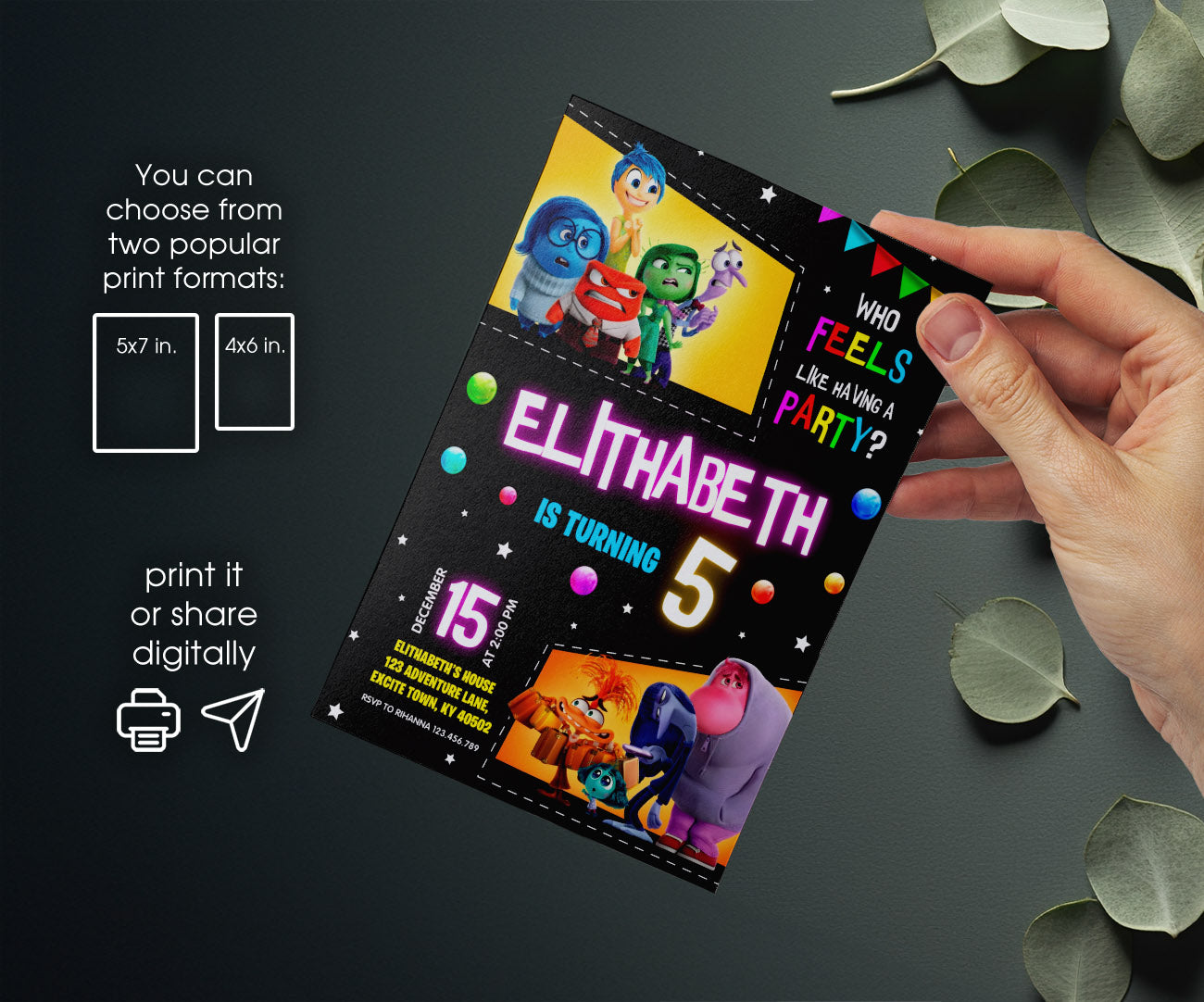 Inside Out 2 customizable invitation template | Share or Print | DE581
