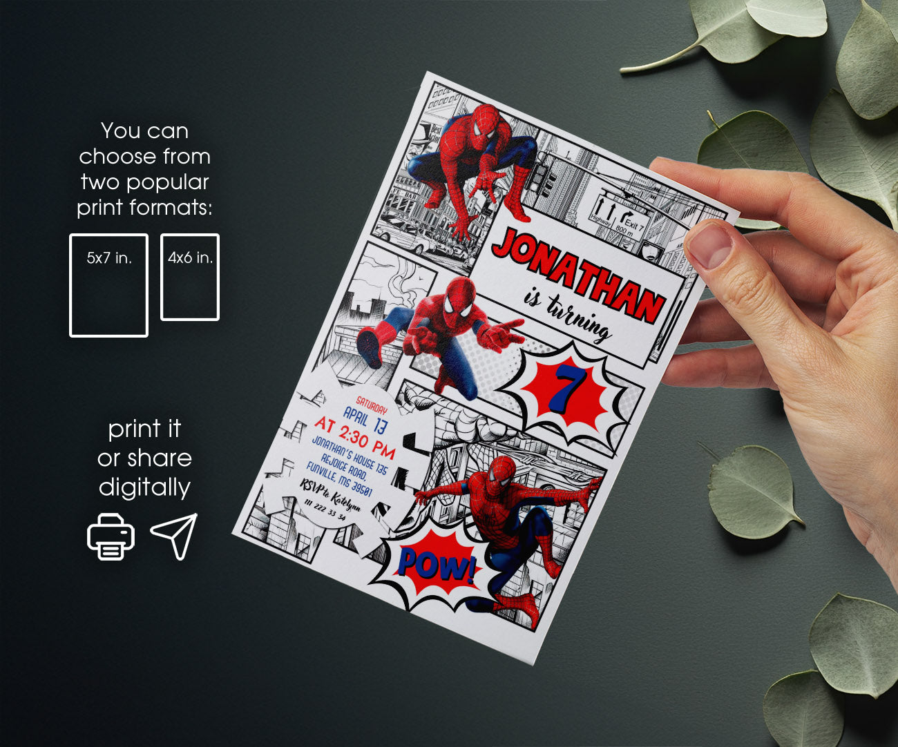 Spiderman Marvel Superhero customizable invitation template | Share or Print | boy | TK599