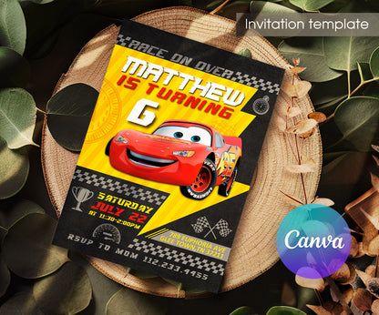 Cars Lightning McQueen customizable invitation template | Share or Print | boy | YA521