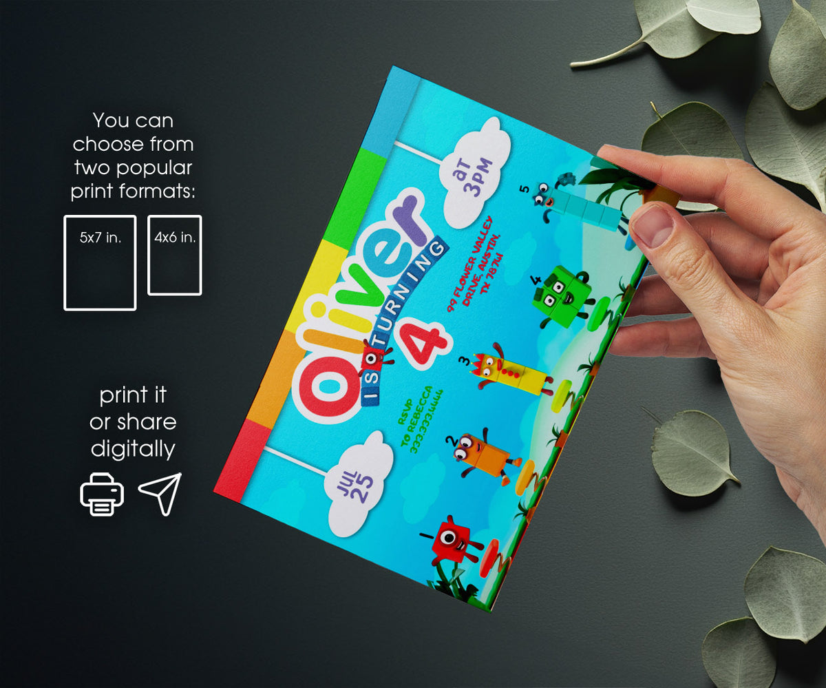 Numberblocks customizable invitation template | Share or Print | EU536