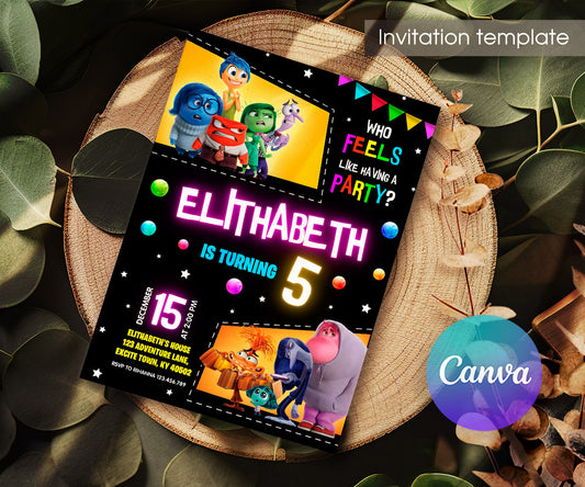 Inside Out 2 customizable invitation template | Share or Print | DE581