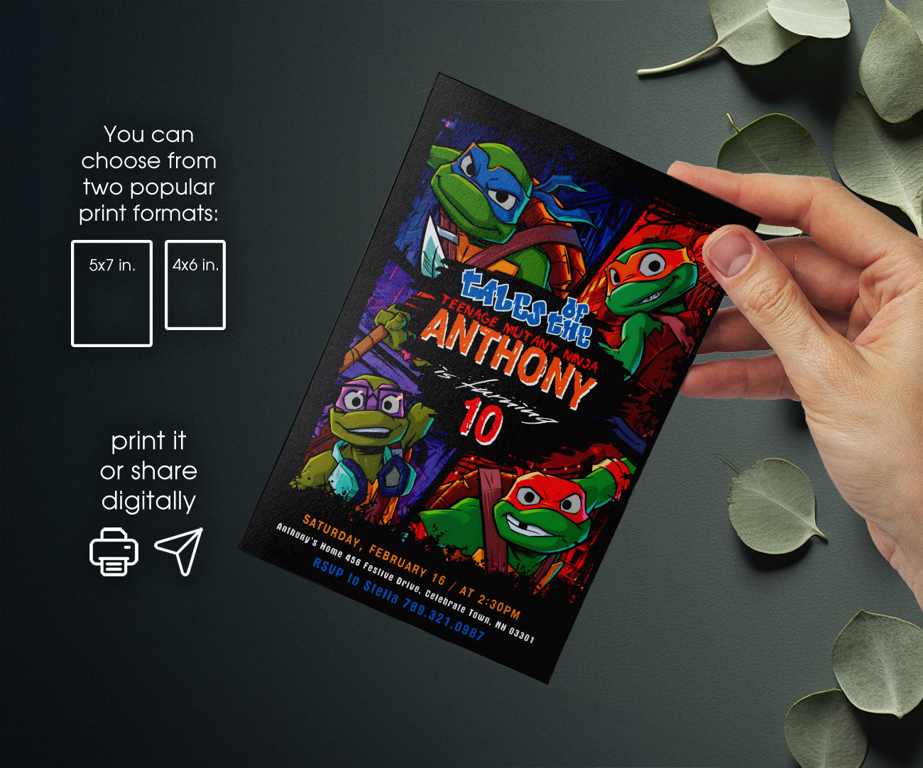 Teenage Mutant Ninja Turtles customizable invitation template | Share or Print | boy | FJ539