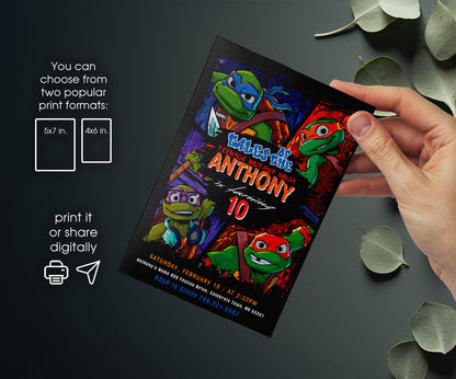 Teenage Mutant Ninja Turtles customizable invitation template | Share or Print | boy | FJ539
