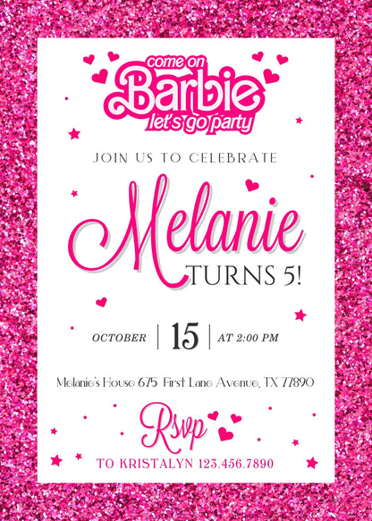 Barbie Pink customizable invitation template | Share or Print | girl | DA724