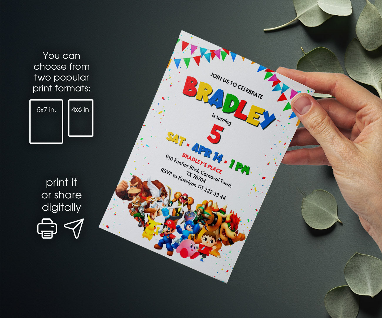 Super Smash Mario Bros customizable invitation template | Share or Print | SO185