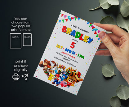 Super Smash Mario Bros customizable invitation template | Share or Print | SO185