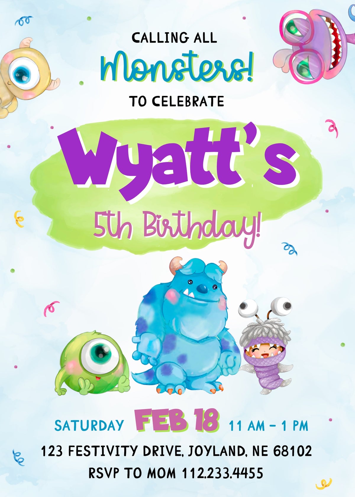 Monsters, Inc. customizable invitation template | Share or Print | DW722