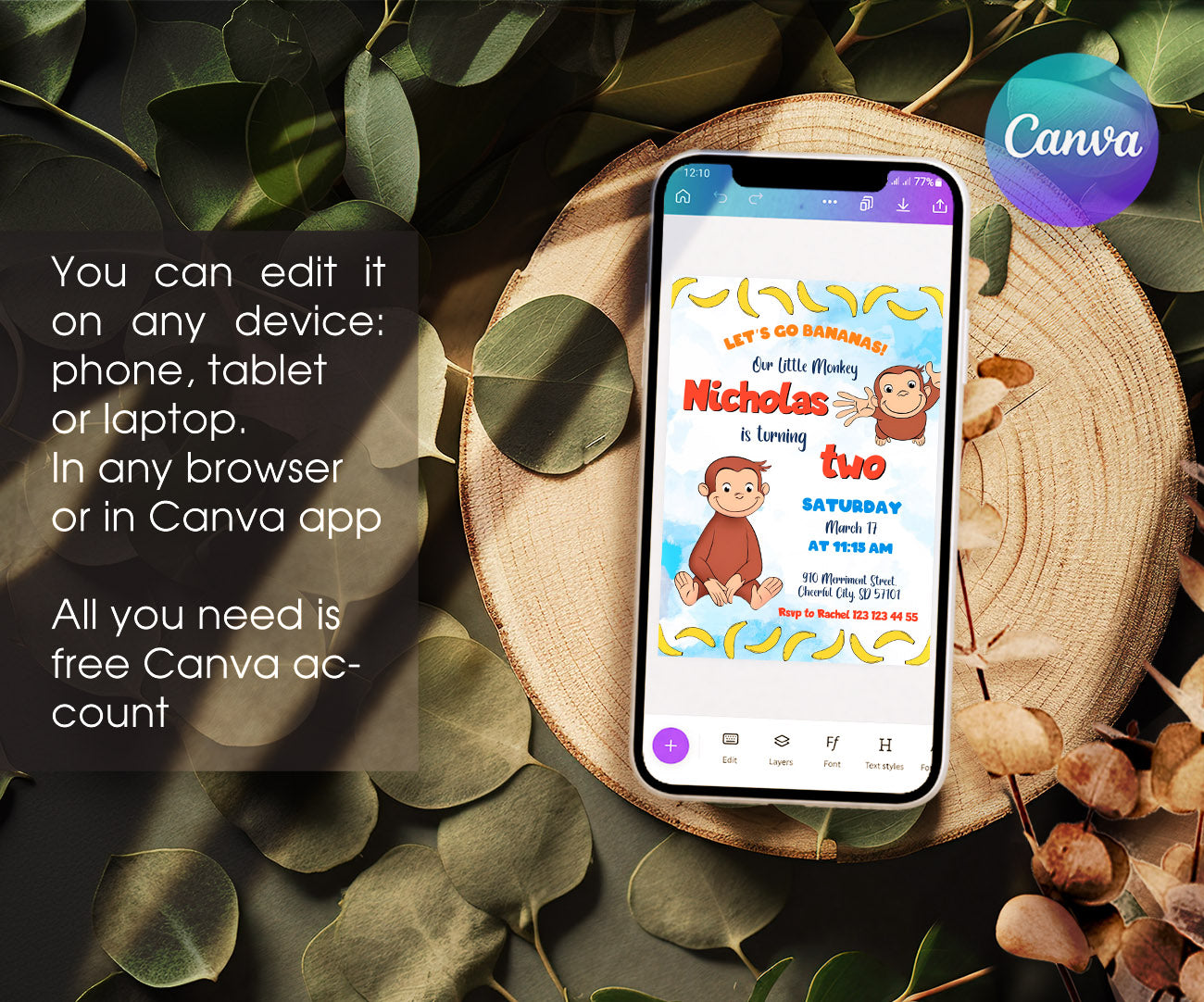 Curious George Monkey customizable invitation template | Share or Print | OS704