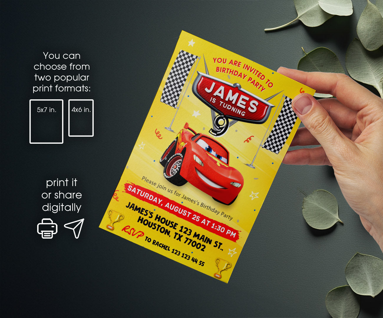 Cars Lightning McQueen customizable invitation template | Share or Print | boy | ZL572