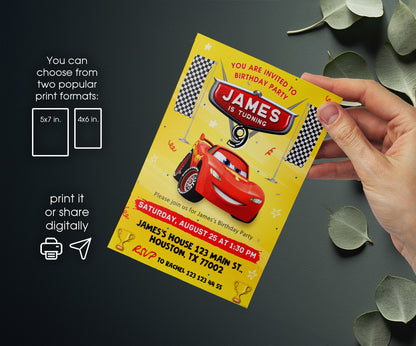 Cars Lightning McQueen customizable invitation template | Share or Print | boy | ZL572