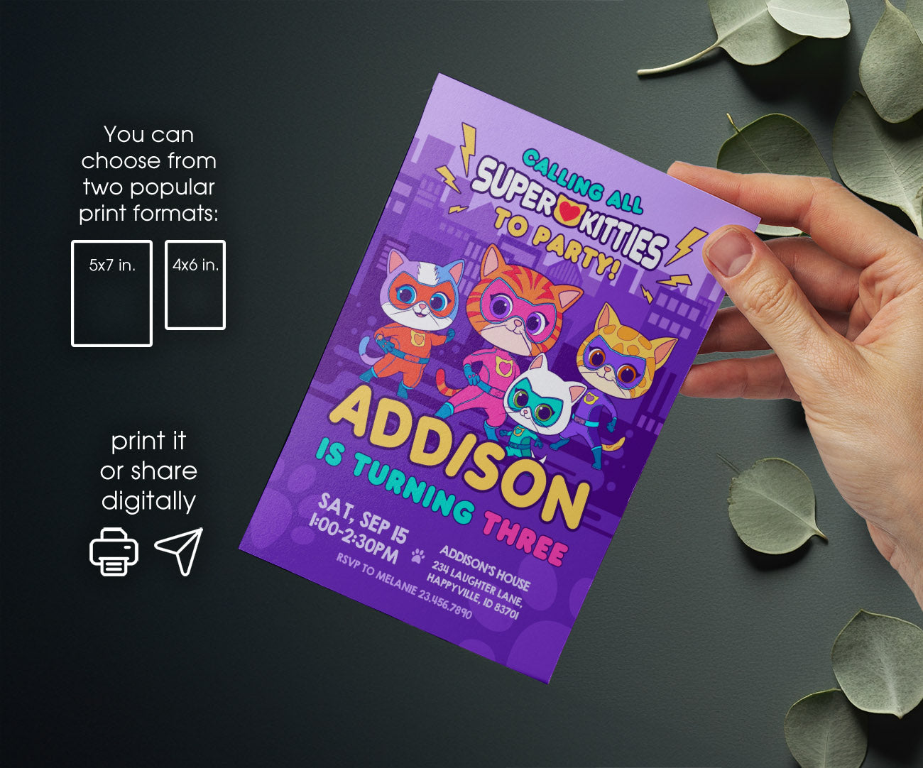 SuperKitties customizable invitation template | Share or Print | MX684