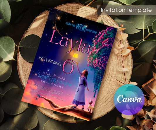 Wish Magic Asha customizable invitation template | Share or Print | girl | BM447