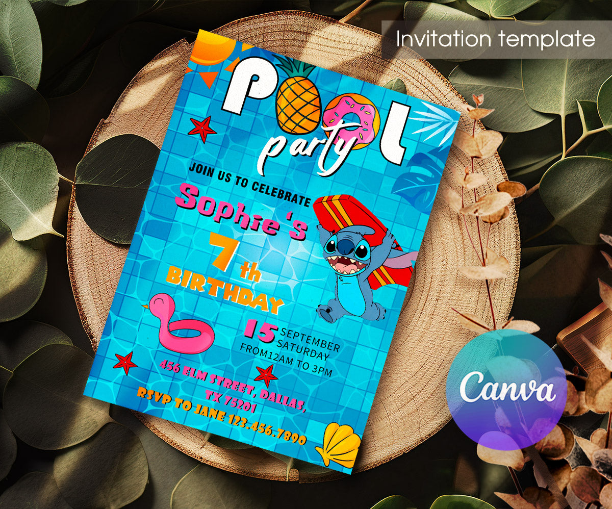 Lilo & Stitch Pool customizable invitation template | Share or Print | EW188