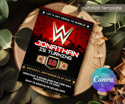 Wrestling WWE WrestleMania customizable invitation template | Share or Print | boy | KJ314