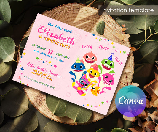 Baby Shark customizable invitation template | Share or Print | HI219