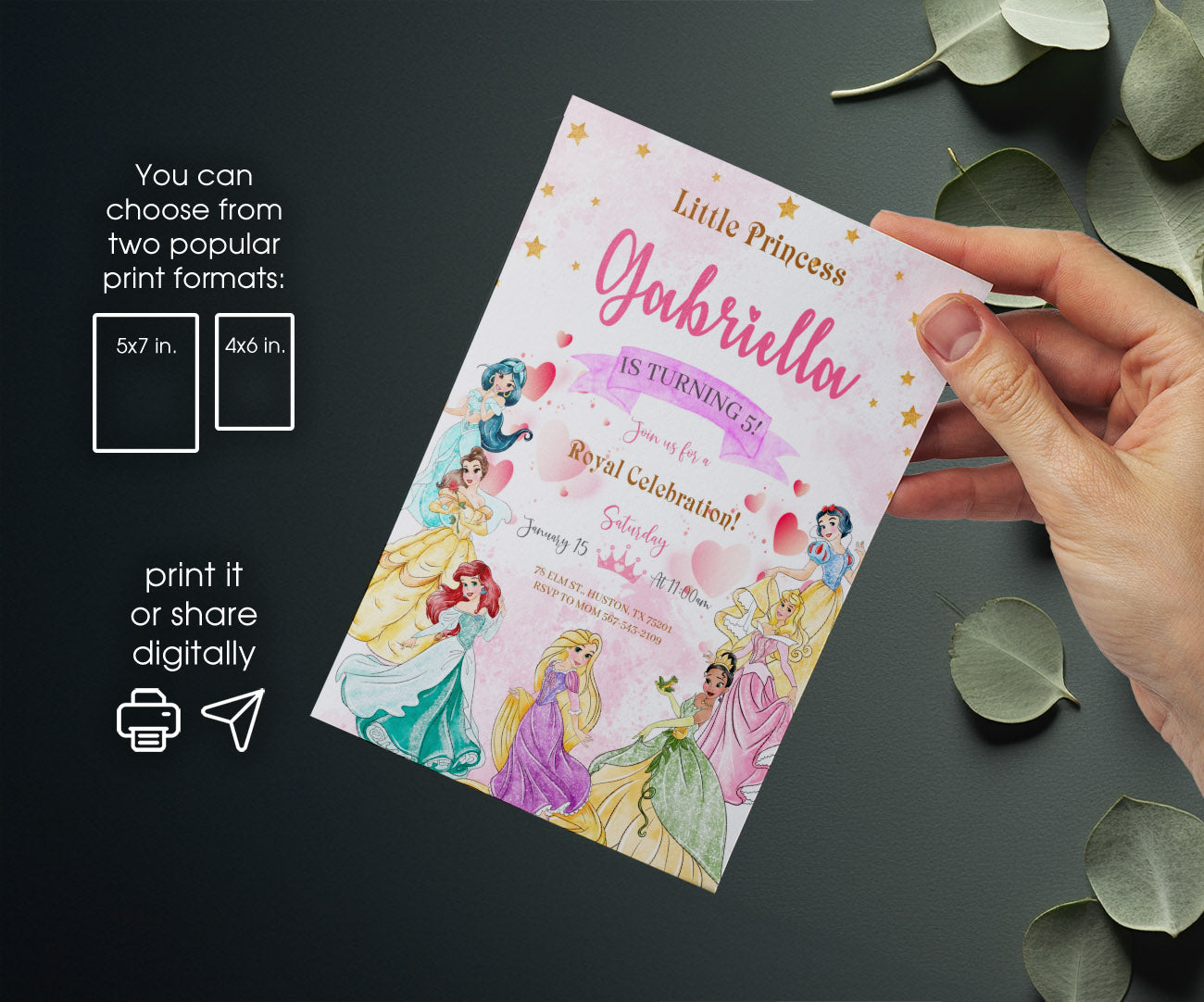 Disney Princess customizable invitation template | Share or Print | girl | PL746