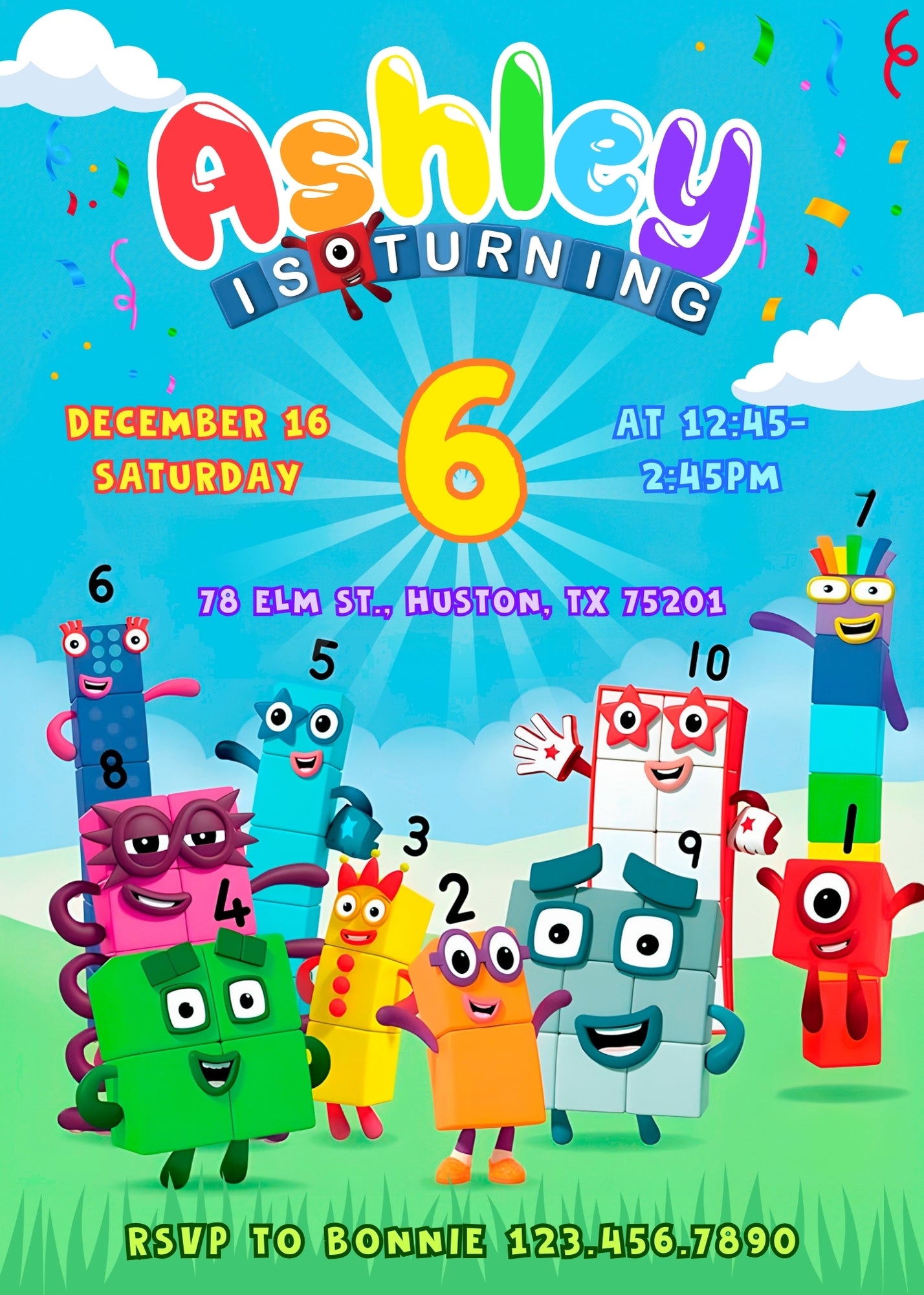 Numberblocks customizable invitation template | Share or Print | EB197
