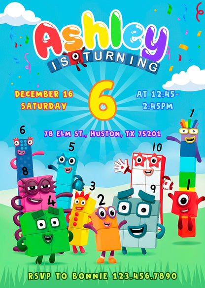 Numberblocks customizable invitation template | Share or Print | EB197