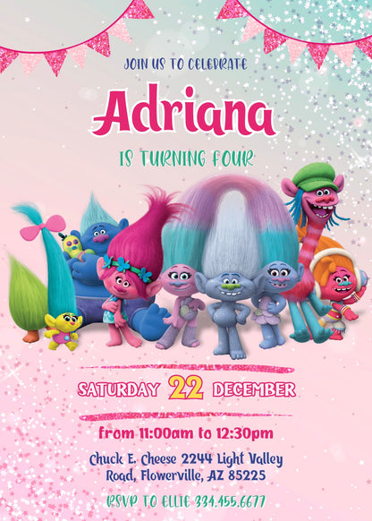 Trolls Poppy customizable invitation template | Share or Print | VT181