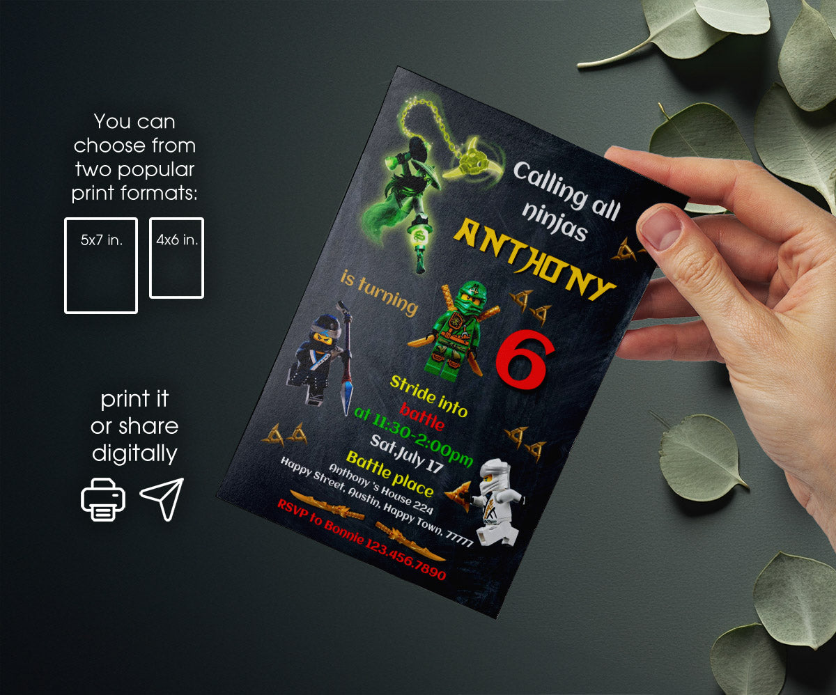 Ninjago Minifigures Lego customizable invitation template | Share or Print | BF883