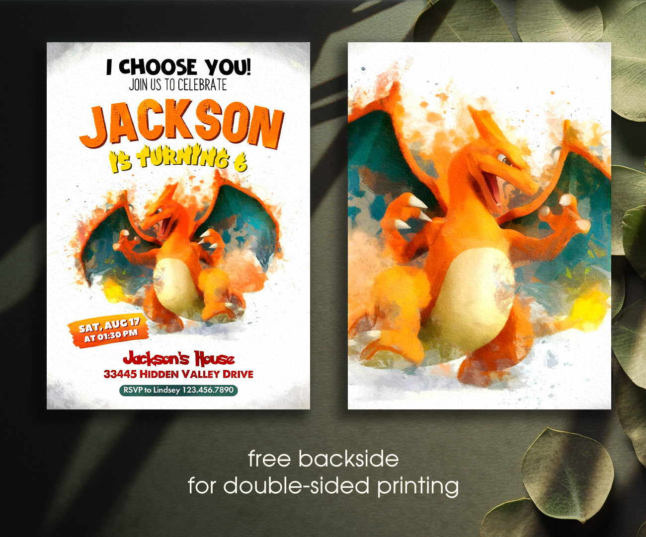 Charizard Pokemon Anime customizable invitation template | Share or Print | IZ630