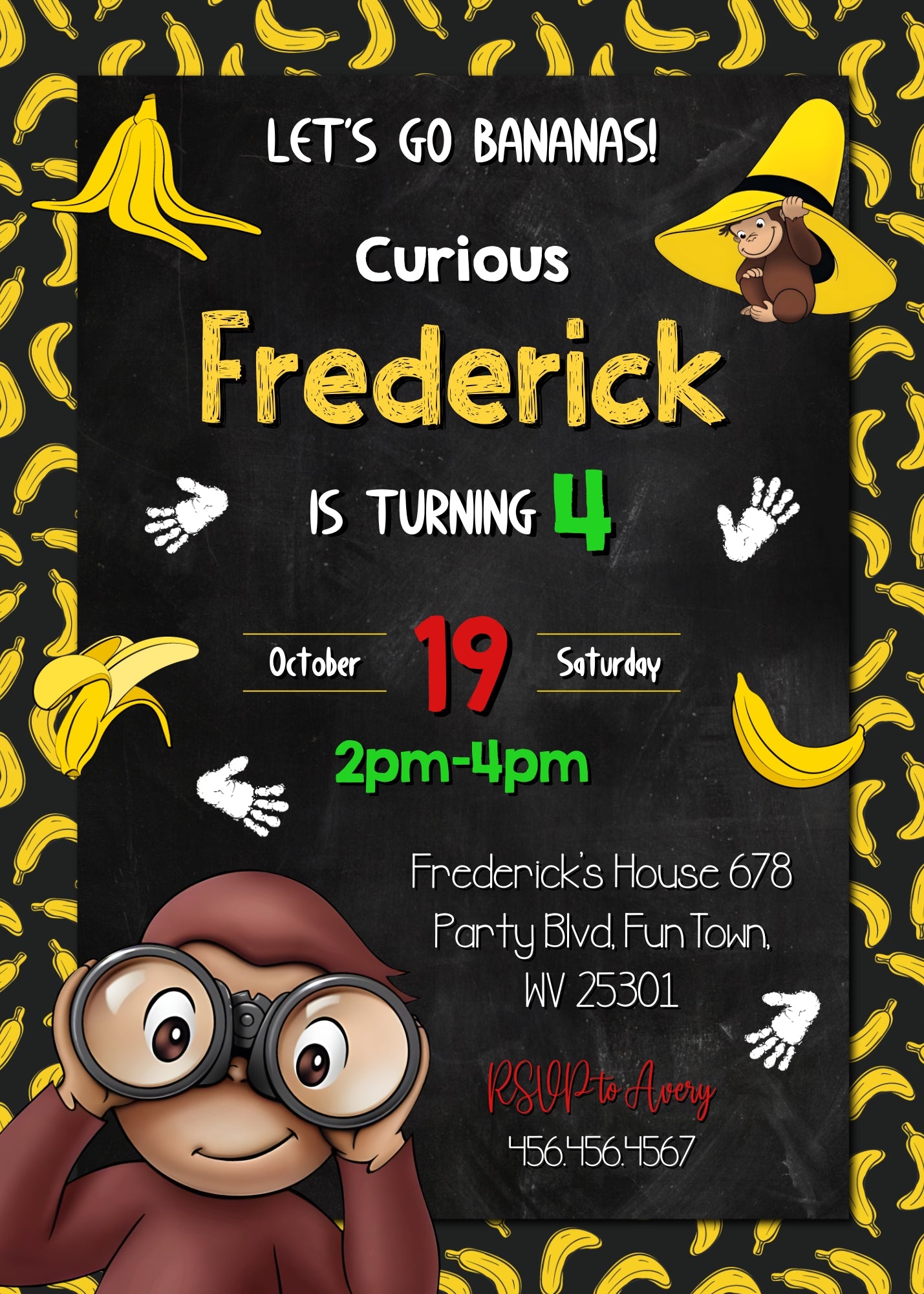 Curious George Monkey customizable invitation template | Share or Print | RT732