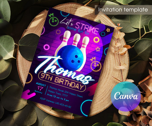 Bowling Strike Up customizable invitation template | Share or Print | DD958