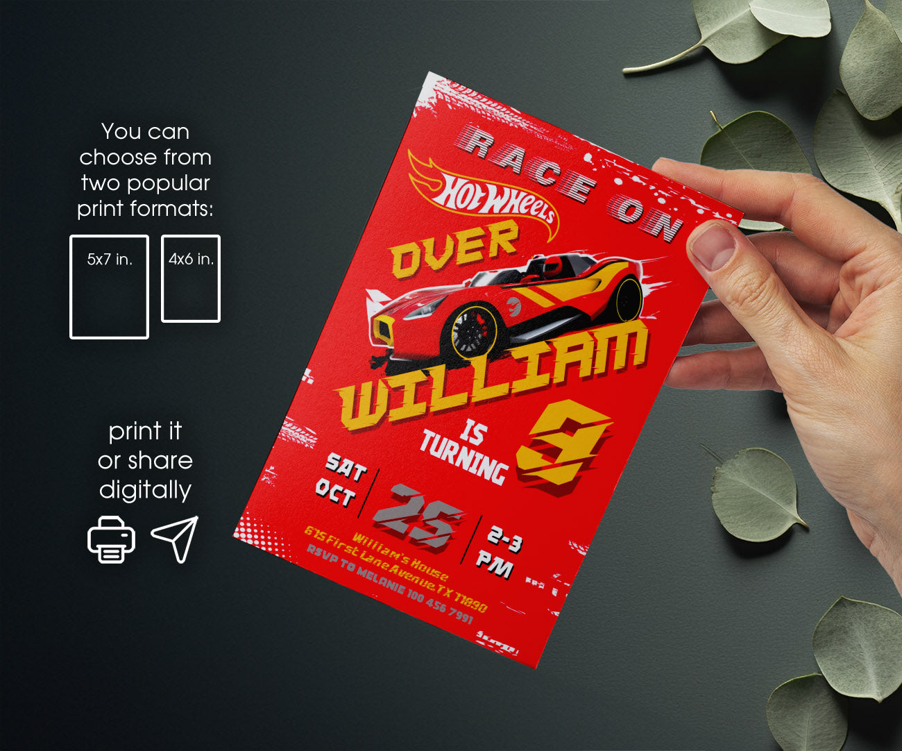 Hot Wheels Racing customizable invitation template | Share or Print | boy | PM250