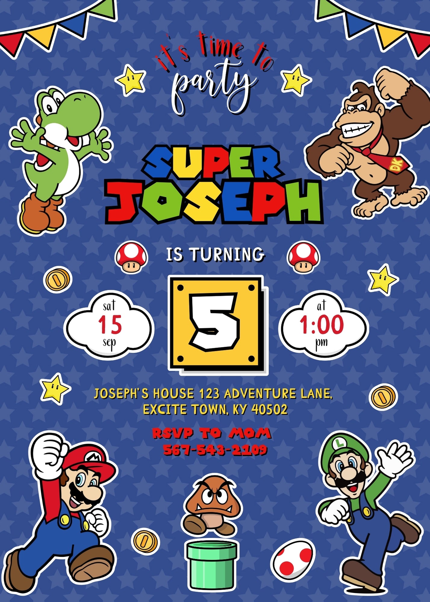 Super Mario Bros customizable invitation template | Share or Print | NX271