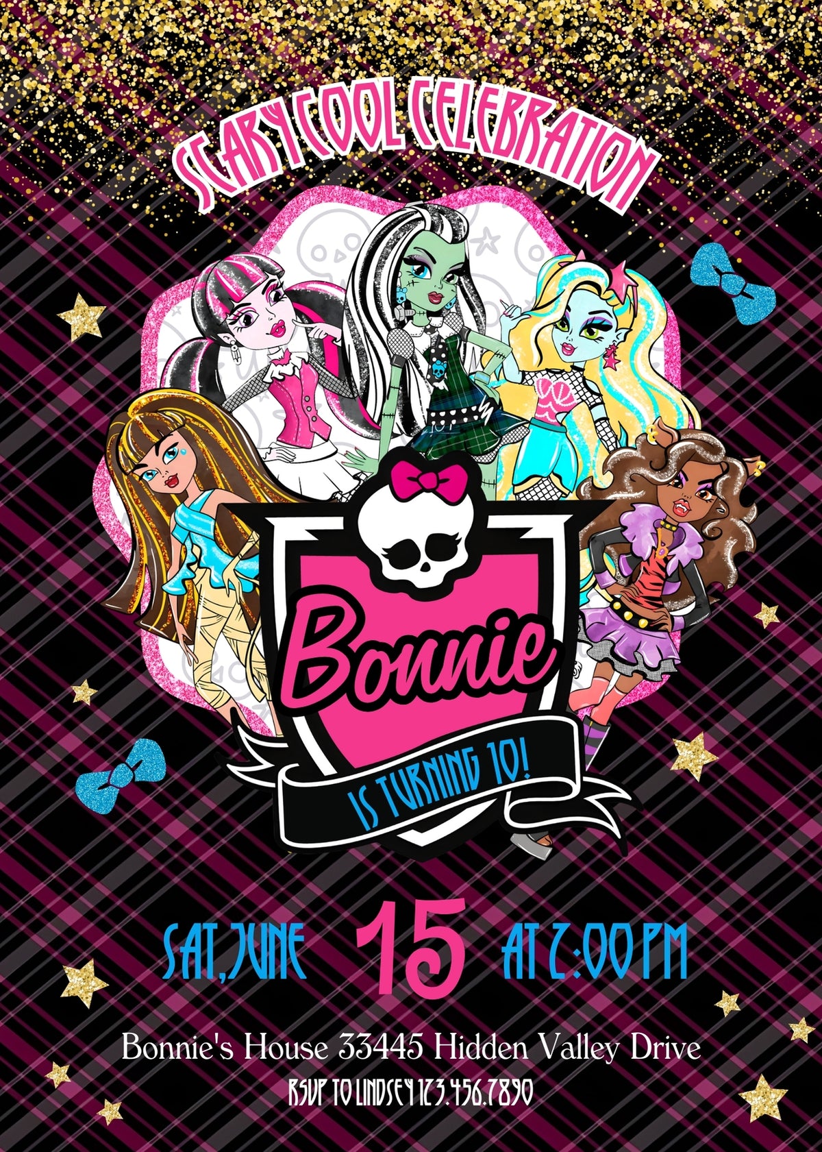 Monster High customizable invitation template | Share or Print | girl | ED834