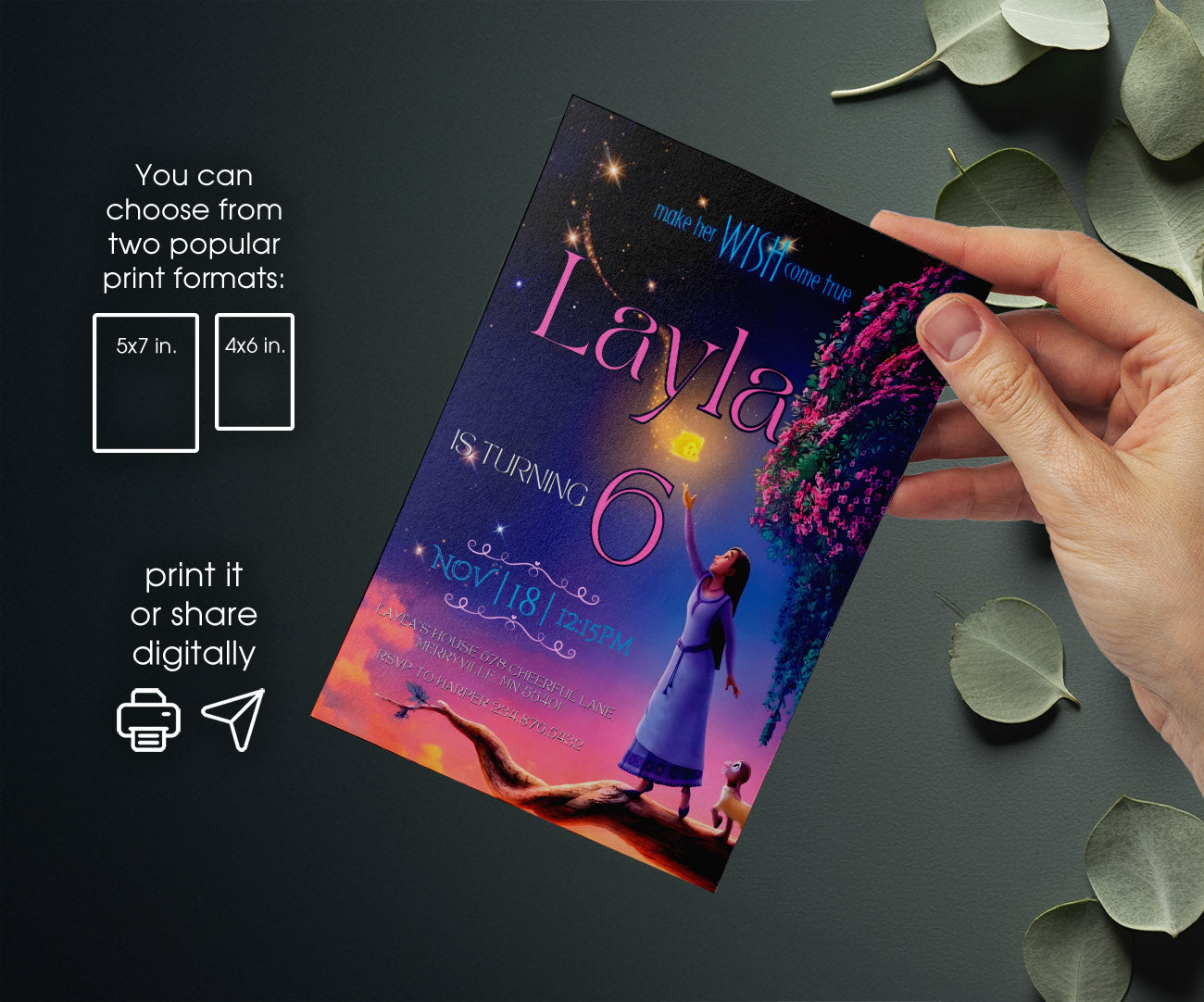 Wish Magic Asha customizable invitation template | Share or Print | girl | BM447