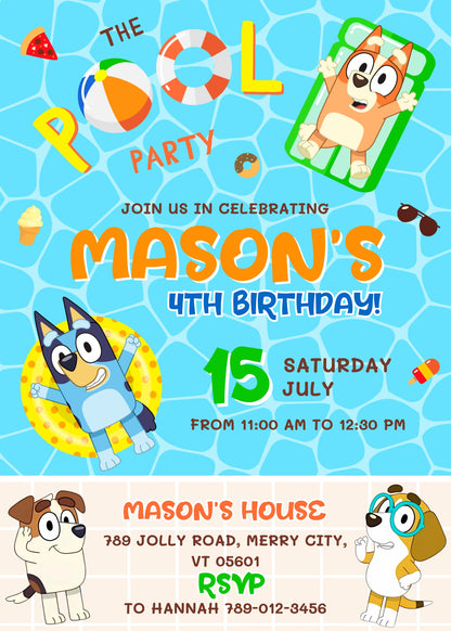 Bluey Bingo Pool customizable invitation template | Share or Print | HT237