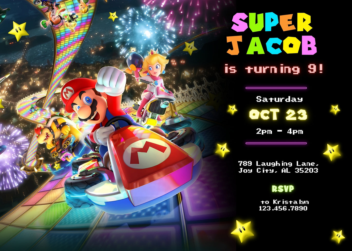 Mario Kart Gamer customizable invitation template | Share or Print | boy | OY052