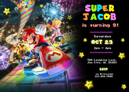 Mario Kart Gamer customizable invitation template | Share or Print | boy | OY052
