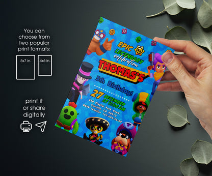 Brawl Stars Gamer customizable invitation template | Share or Print | OV537